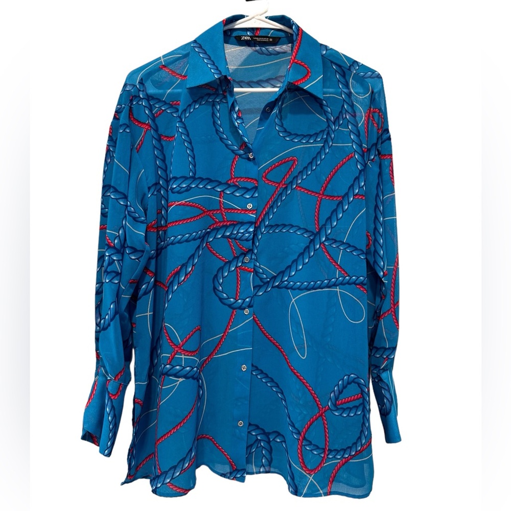 Zara sheer button down long sleeve shirt